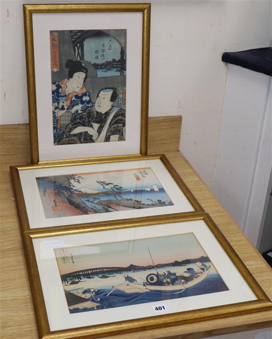 Three Japanese woodblock prints